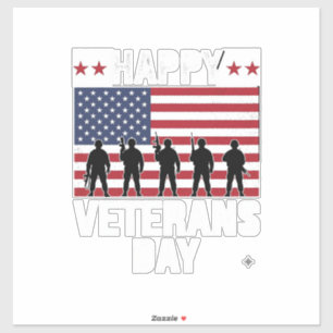 Gelukkige Dag van de Veteranen Vlag Silhouet Vecto Sticker
