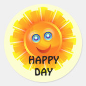GELUKKIGE DAG, ZONNESCHIJN GLIMLACH, RONDE STICKER (Voorkant)
