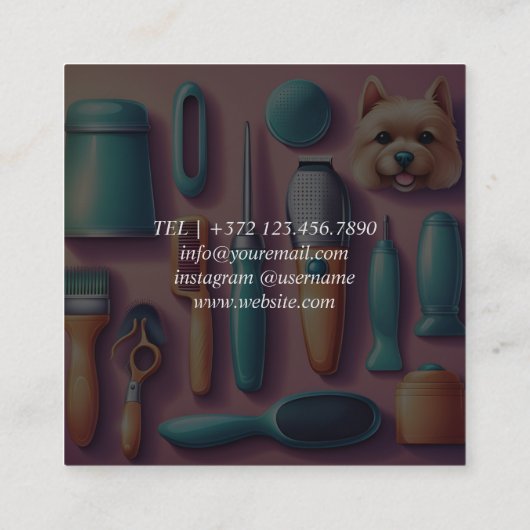 Gelukkige Dalmatische Hond Huisdier Grooming Servi Vierkante Visitekaartje (Achterkant)