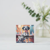 Gelukkige Dalmatische Hond Huisdier Grooming Servi Vierkante Visitekaartje (Staand voorkant)