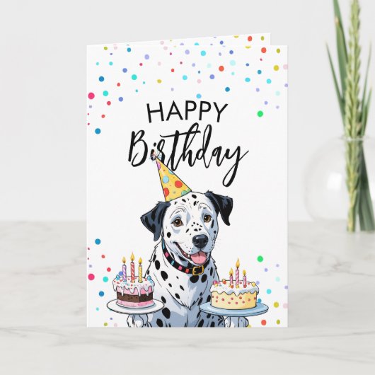 Gelukkige Dalmatische Hond met Taarten Verjaardag Kaart (Voorkant)