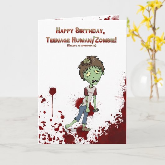 Gelukkige de zombietiener van de Verjaardag Kaart (Gele Bloem)