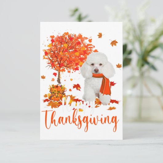 gelukkige deanksgiving poodle en herfstboompoedel (Staand voorkant)