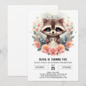 Gelukkige digitale wasbeer meisje verjaardag kaart (Voorkant / Achterkant)