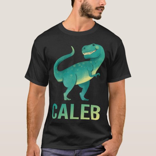 Gelukkige Dinosaur - Caleb Naam T-shirt (Voorkant)