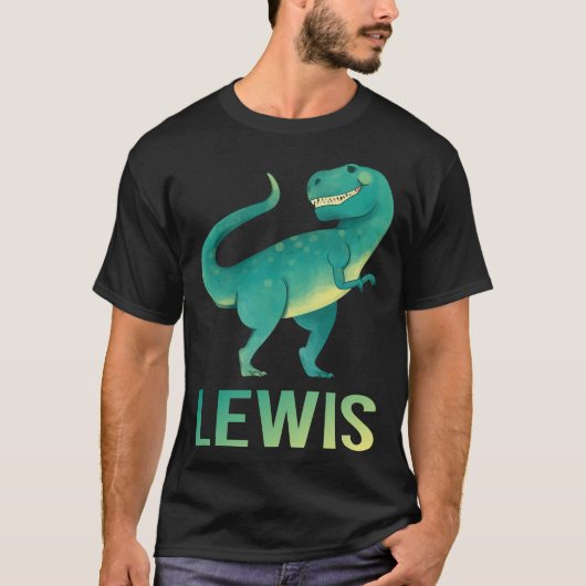 Gelukkige Dinosaur - Lewis Naam T-shirt (Voorkant)