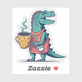 Gelukkige Dinosaurus die een Kopje van Koffie houd Sticker