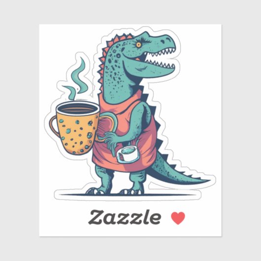 Gelukkige Dinosaurus die een Kopje van Koffie houd Sticker (Vel)