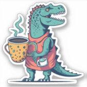 Gelukkige Dinosaurus die een Kopje van Koffie houd Sticker (Voorkant)