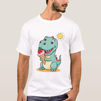 Gelukkige dinosaurus eet ijs | Schattigee zomer T- T-shirt