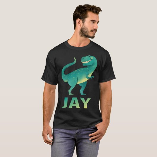Gelukkige dinosaurus - Jay naam T-shirt (Voorkant volledig)