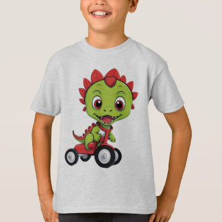 gelukkige dinosaurus op kleine driewieler t-shirt