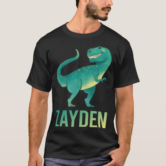 Gelukkige Dinosaurus - Zayden Naam T-shirt (Voorkant)