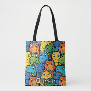 Gelukkige Dinosaurusgezichten Gevuld Patroon Tote Bag