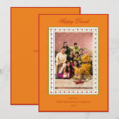 Gelukkige Diwali Foto Mosterd & Rode Bloemen Groet Feestdagenkaart (Voorkant / Achterkant)