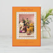 Gelukkige Diwali Foto Mosterd & Rode Bloemen Groet Feestdagenkaart (Staand voorkant)