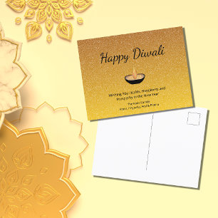 Gelukkige Diwali Glitter Gouden Diya Flame Lamp Briefkaart