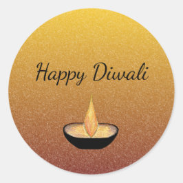 Gelukkige Diwali Gouden Glitter Diya Vlam Lamp Ele Ronde Sticker