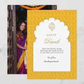 Gelukkige Diwali Groet Geel Goud Ganesh Feestdagenkaart (Voorkant / Achterkant)