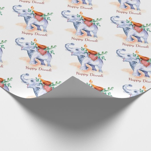 Gelukkige Diwali met Diya en Olifant Cadeaupapier (Hoek)