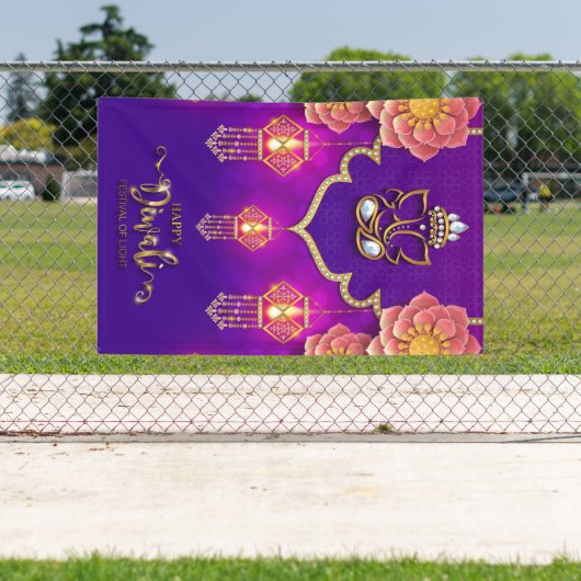 Gelukkige Diwali met Ganesh, Rangoli en Diya Spandoek (Insitu)