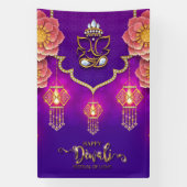 Gelukkige Diwali met Ganesh, Rangoli en Diya Spandoek (Verticaal)