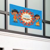 Gelukkige Diwali met Kinderen, Rangoli en Diya Spandoek (Buitenkant Gebouw)