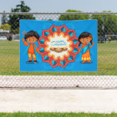 Gelukkige Diwali met Kinderen, Rangoli en Diya Spandoek (Insitu)