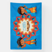 Gelukkige Diwali met Kinderen, Rangoli en Diya Spandoek (Verticaal)