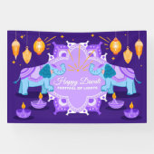 Gelukkige Diwali met Olifanten, Rangoli en Diya Spandoek (Horizontaal)