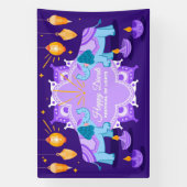 Gelukkige Diwali met Olifanten, Rangoli en Diya Spandoek (Verticaal)