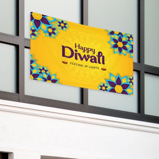 Gelukkige Diwali met Rangoli en Diya Spandoek (Buitenkant Gebouw)