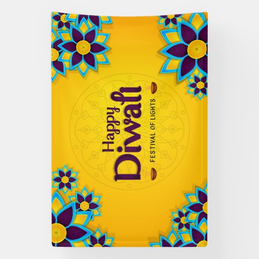 Gelukkige Diwali met Rangoli en Diya Spandoek (Verticaal)