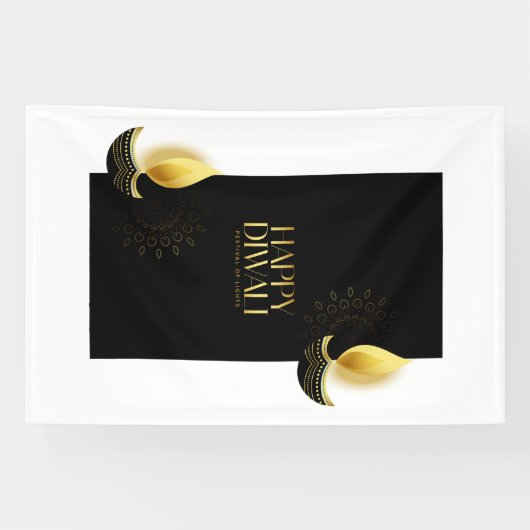 Gelukkige Diwali met Rangoli en Diya Spandoek (Horizontaal)