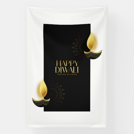Gelukkige Diwali met Rangoli en Diya Spandoek (Verticaal)