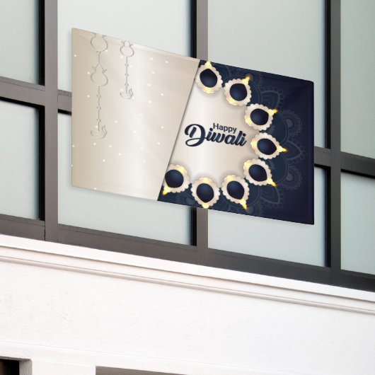 Gelukkige Diwali met Rangoli en Diya Spandoek (Buitenkant Gebouw)