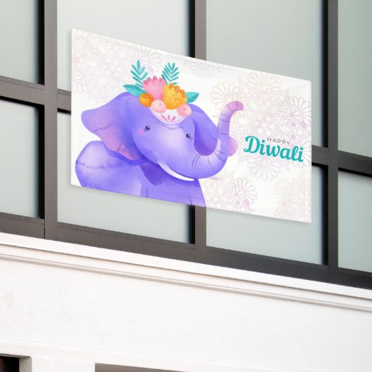Gelukkige Diwali met Rangoli en Olifant Spandoek (Buitenkant Gebouw)