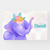 Gelukkige Diwali met Rangoli en Olifant Spandoek (Horizontaal)
