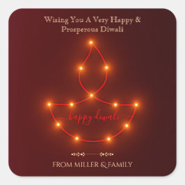Gelukkige Diwali-olielamp van gloeiende slingerlic Vierkante Sticker