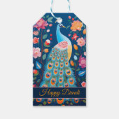 Gelukkige Diwali Peacock & Bloemen Cadeaulabel (Voorkant)