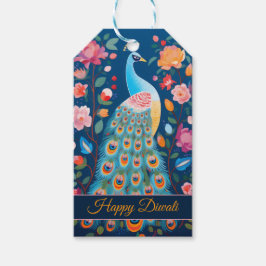 Gelukkige Diwali Peacock & Bloemen Cadeaulabel