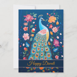 Gelukkige Diwali Peacock & Bloemen Feestdagenkaart