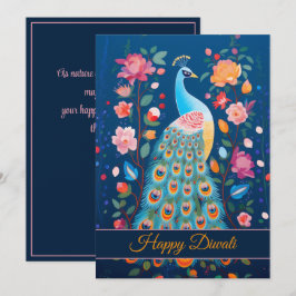 Gelukkige Diwali Peacock & Bloemen Feestdagenkaart