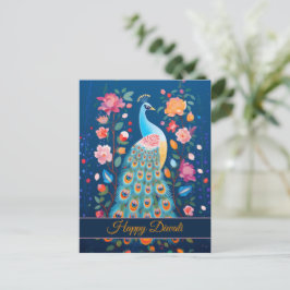 Gelukkige Diwali Peacock & Bloemen Feestdagenkaart