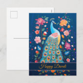 Gelukkige Diwali Peacock & Bloemen Feestdagenkaart (Voorkant / Achterkant)