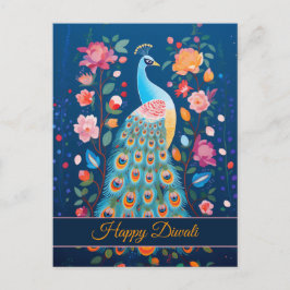 Gelukkige Diwali Peacock & Bloemen Feestdagenkaart