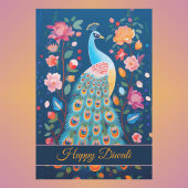 Gelukkige Diwali Peacock & Bloemen Inpakpapier Vel