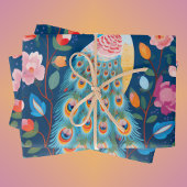 Gelukkige Diwali Peacock & Bloemen Inpakpapier Vel