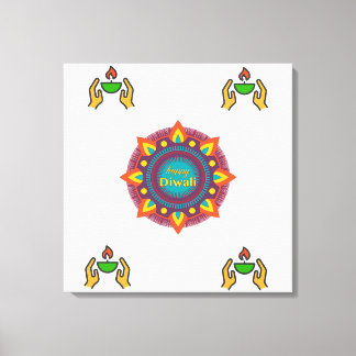 Gelukkige Diwali traditionele olielamp Festival va Canvas Afdruk