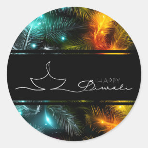 Gelukkige Diwali veer en lichten Ronde Sticker